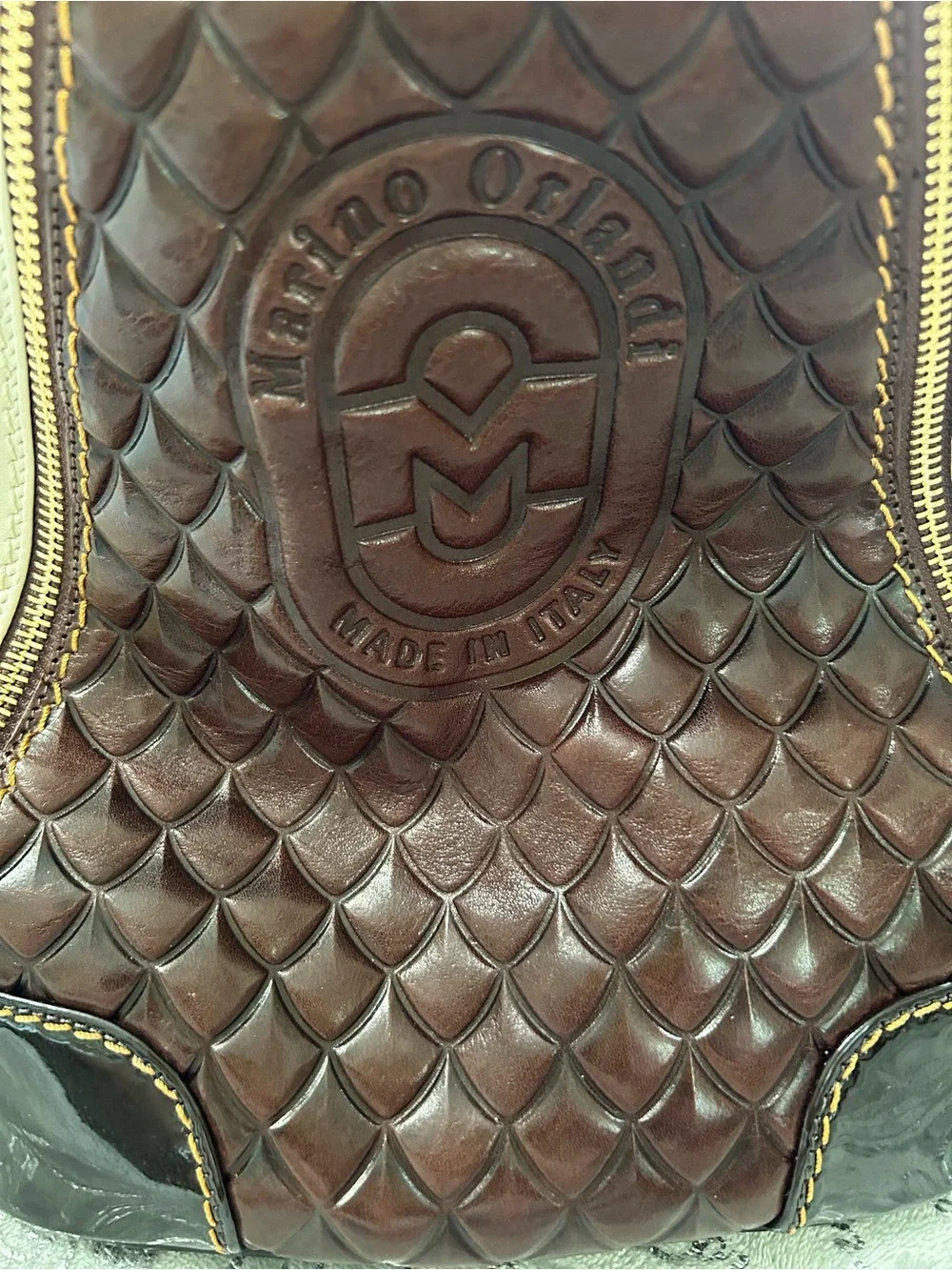 NWT Marino Orlandi Two-Tone White & Brown Leather Backpack with Red Accent